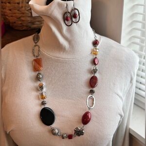 Premier Elegant-Warm Colored Beaded Necklace and Earring Set